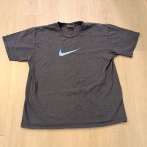 VTG Y2K Nike Men Medium Swoosh Center Logo Shirt Blue Faded Black Skater Grunge